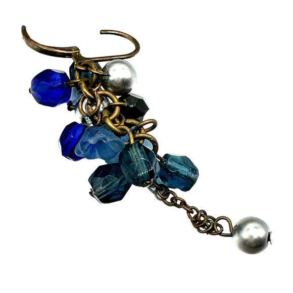 Vintage Blue And Silver Dangle Earrings Hinged Clasp - Picture 4 of 6